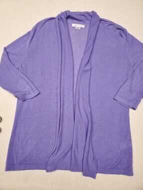 August Silk Open Cardigan L Lavender Purple 3/4 Sleeve Draped Shawl